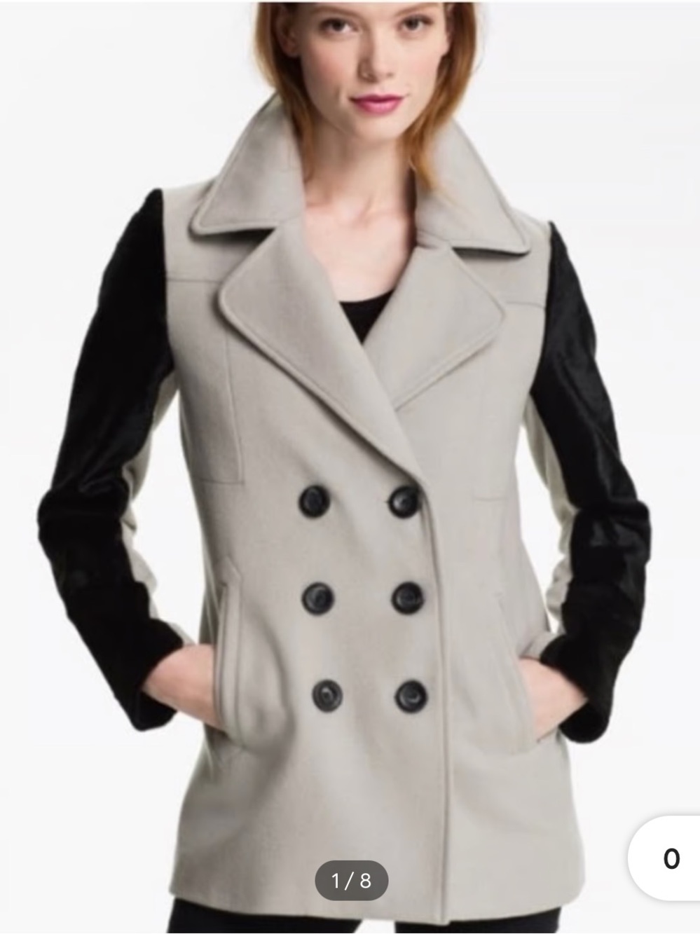 NWT Rebecca Minkoff Beige Jamison Peacoat with Black Calf Hair Sleeves Size XS